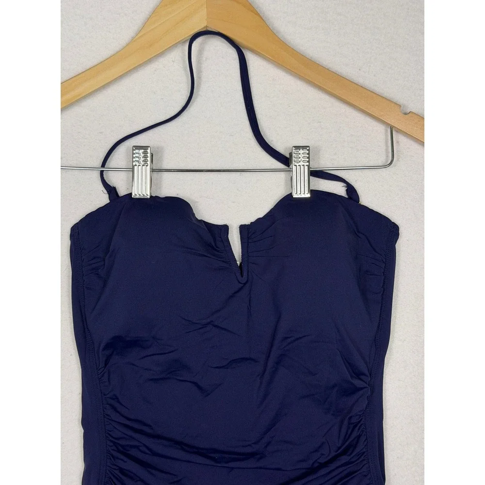 Tommy Bahama Pearl V-wire Bandeau One Piece Swimsuit Womens 6‎ Navy Blue Ruched